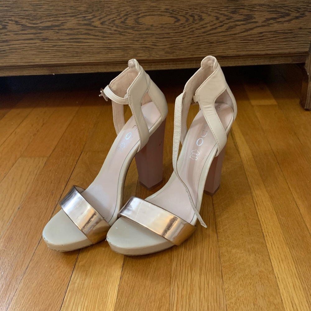 Aldo nude and pink heels with gold strap